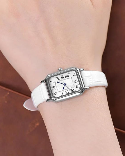 PASOY Vintage Womens Watch Analog Quartz Waterproof Ladies Watches for Women with Leather Strap Square Dial