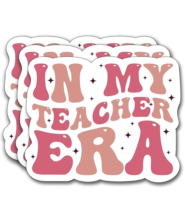 (3Pcs) in My Teacher Era Sticker, Sticker Gifts Teacher Decorate Books, Laptops, Water Bottles Kindles Stickers, Phones Tumbler Waterproof Vinyl 3" Inch