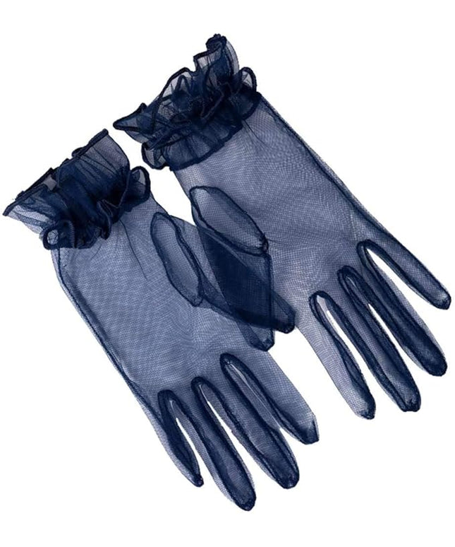 Women's Summer Tulle Gloves Pleated Ruffle Full Finger Wrist Length Opera Party Gloves