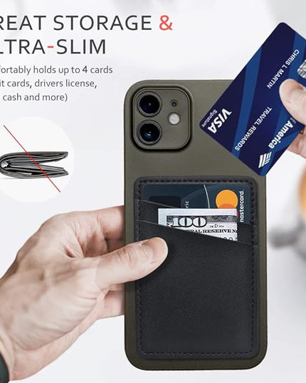 Leather Phone Wallet, Stick On Credit Card Holder for Phone Case - Compatible with iPhone, Samsung, Android & All Cell Phones - 2Pack Black