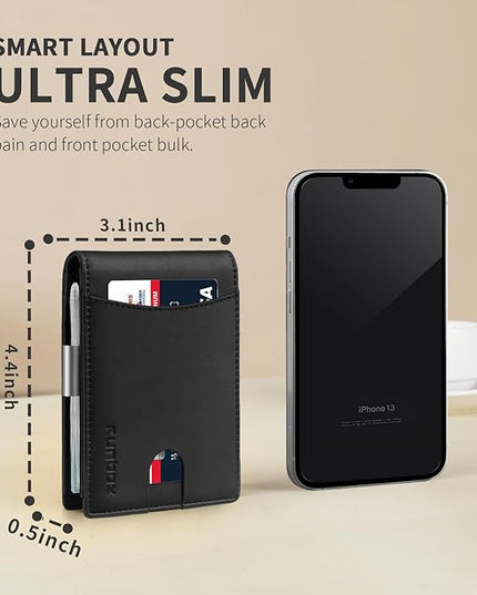 RUNBOX Slim Money Clip Wallets for Men RFID Blocking 11 Card Holder Minimalist Small Leather Bifold Men's Front Pocket Wallet Gift Box