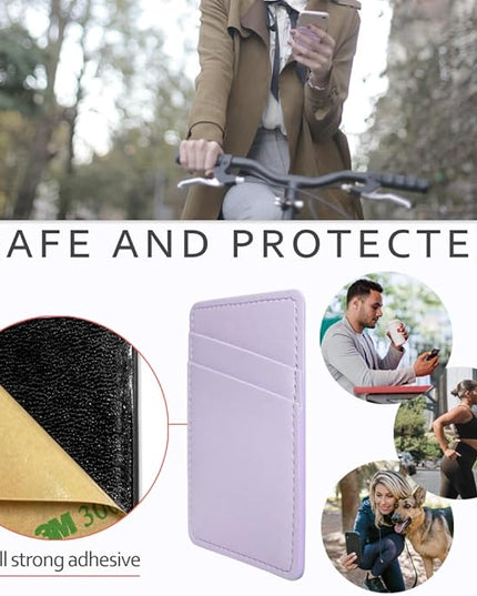 Phone Wallet Stick On, Leather Phone Card Holder, Credit Card Holder for Phone Case Compatible with iPhone, Samsung and Android - White, Purple