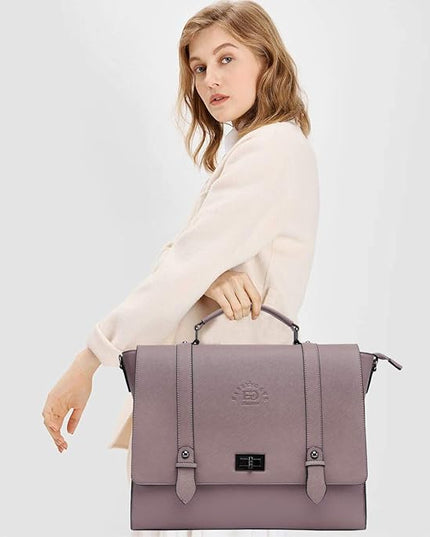 EaseGave Women's 17 Inch Laptop Briefcase, Vintage Purple Saffiano Eco-leather, Multi-Compartment, 3 lb Weight Capacity