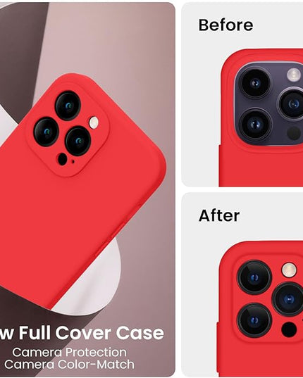 FireNova Designed for iPhone 14 Pro Max Case, Silicone Upgraded [Camera Protection] Case with [2 Screen Protectors], Soft Anti-Scratch Microfiber Lining Inside, 6.7 inch, Red