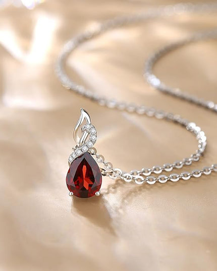 FANCIME 14K Solid White Gold Teardrop Pendant with Diamond Birthstone Necklace