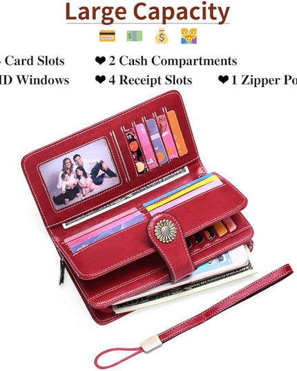 SENDEFN Wallets for Women Leather Credit Card Holder with RFID Blocking Large Capacity Wristlet | with RFID Blocking, Large Capacity, Wristlet, with RFID Blocking, Large Capacity, Wristlet