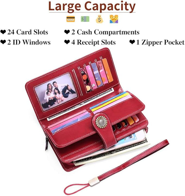 SENDEFN Wallets for Women Leather Credit Card Holder with RFID Blocking Large Capacity Wristlet | with RFID Blocking, Large Capacity, Wristlet, with RFID Blocking, Large Capacity, Wristlet