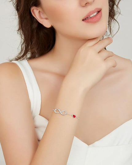 CDE Valentine's Day Gift Infinity Heart Birthstone Charm Link Bracelet for Women 925 Sterling Silver Adjustable Mother's Day Christmas Day Gift Anniversary Birthday Jewelry for Wife Girlfriend Her