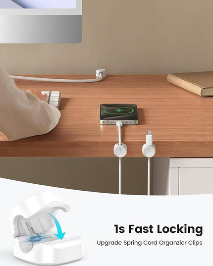 Lamicall 12Pack Spring Cord Organizer, Office Desk Accessories, Desk Cable Management Clips, Phone Charger Cord Holder for Nightstand, Home Organization Workspace Accessories, Dorm Room Essentials