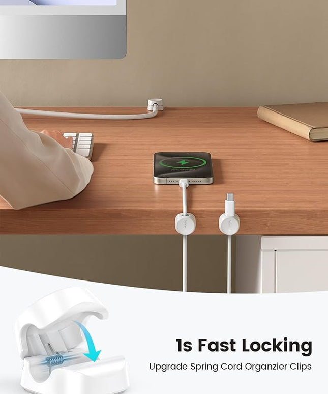 Lamicall 12Pack Spring Cord Organizer, Office Desk Accessories, Desk Cable Management Clips, Phone Charger Cord Holder for Nightstand, Home Organization Workspace Accessories, Dorm Room Essentials