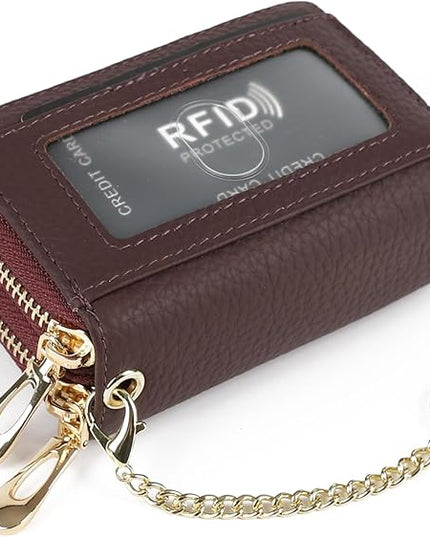 imeetu RFID Credit Card Holder, Small Leather Zipper Card Case Wallet for Women