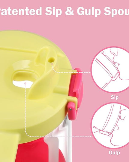 32oz Glass Water Bottle, 2-in-1 Straw and Sip Spout Lid, Leakproof Wide Mouth Tumbler with Handle, BPA-Free Reusable Bottle for Sports, Office, Outdoor, Bright Pink