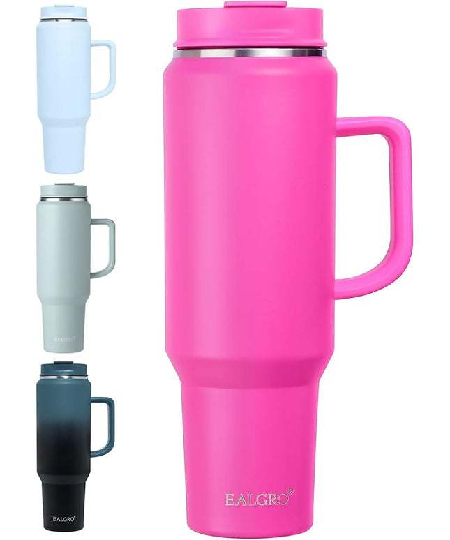 50 oz Tumbler with Handle, Insulated Tumblers with Lid and Straw, Large Metal Sports Water Bottle Jug, Thermal Stainless Steel Travel Coffee Mug Cup, Raspberry