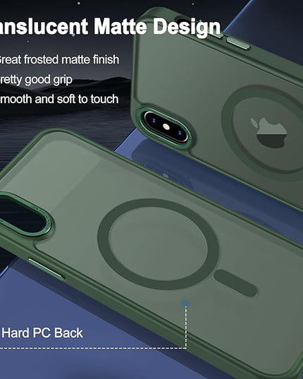 Hython Case for iPhone Xs Max Case Magnetic Translucent Matte Phone Cases 6.5" [Compatible with MagSafe] Thin Slim Fit Shockproof Bumper Hard Protective Cover for Women Men Girls, Dark Green