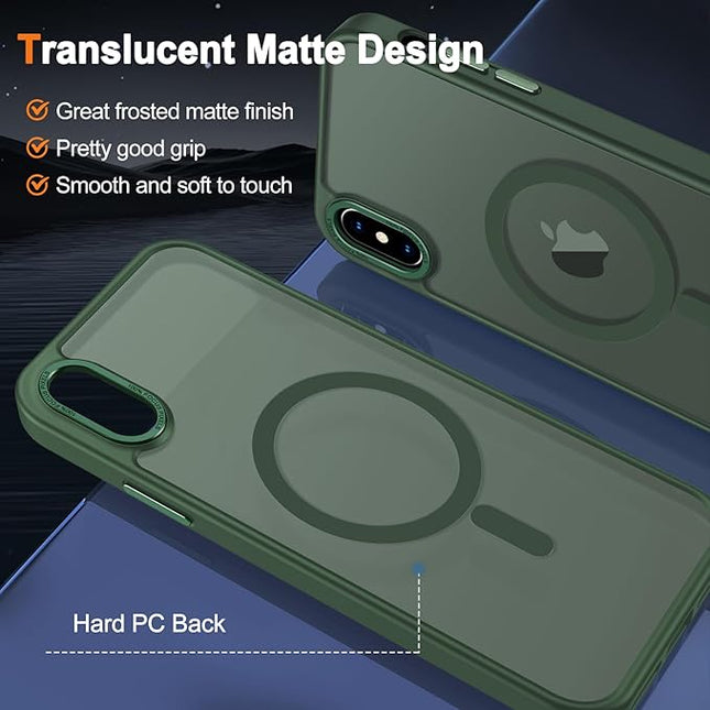 Hython Case for iPhone Xs Max Case Magnetic Translucent Matte Phone Cases 6.5" [Compatible with MagSafe] Thin Slim Fit Shockproof Bumper Hard Protective Cover for Women Men Girls, Dark Green