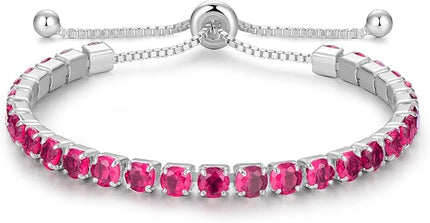 Valentines Day Gifts Sterling Silver Birthstone Tennis Bracelets for Women 4mm Tennis Bolo Bracelet Fashion Jewelry Birthday Gifts for Women Wife Mom Her | Adjustable Size 9"