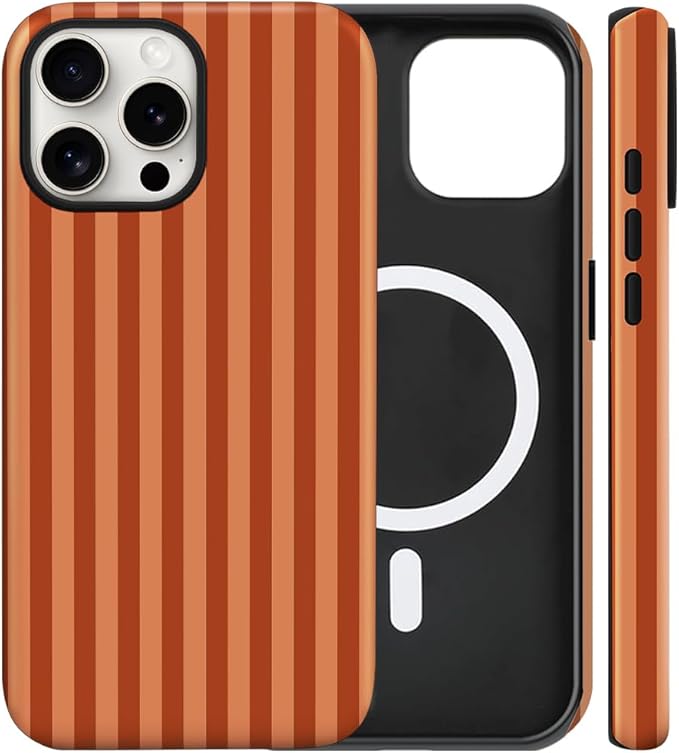 Magnetic for iPhone 11 Case Cute Stripes Phone Case, Shockproof Slim TPU and Hard PC Protective Phone Cover Compatible with MagSafe Designed for Women Girls, Deep Brown
