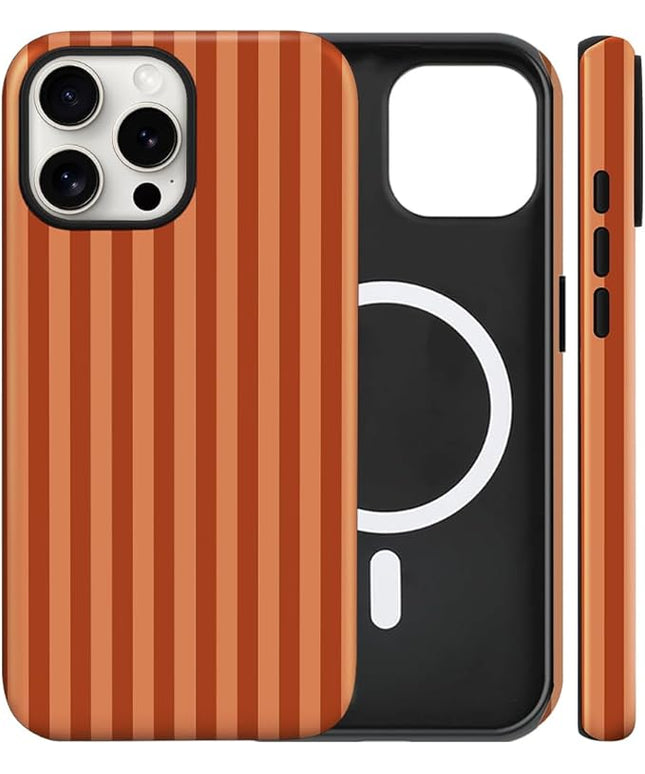 Magnetic for iPhone 13 Pro Max Case Cute Stripes Phone Case, Shockproof Slim TPU and Hard PC Protective Phone Cover Compatible with MagSafe Designed for Women Girls, Deep Brown