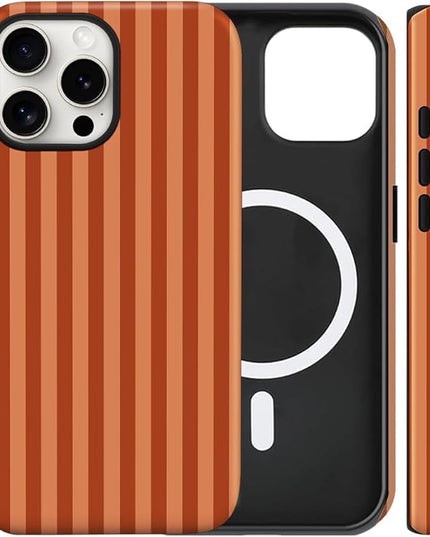 Magnetic for iPhone 16 Pro Max Case Cute Stripes Phone Case, Shockproof Slim TPU and Hard PC Protective Phone Cover Compatible with MagSafe Designed for Women Girls, Deep Brown