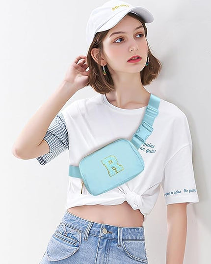 Gitus Gifts for 8 9 10 11 12 Year Old Girls Belt Bag Fanny Pack Crossbody Bags with Initial Letter Patch Cute Stuff Birthday Gifts for Teen Girls Women Personalized Trend Stuff (Icing Blue-R)