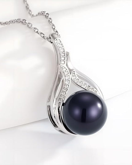 Iefil 10-11mm Tahitian Black Pearl & Freshwater Pearl Necklace - S925 Sterling Silver Pearls Necklace, Anniversary Birthday Gifts for Women Wife Girlfriend Mom