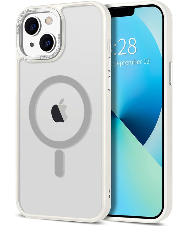 Hython Case for iPhone 13 Case Magnetic Translucent Matte Phone Cases 6.1" [Compatible with MagSafe] Thin Slim Fit Shockproof Bumper Hard Protective Cover for Women Men Girls, Frosted Cream White