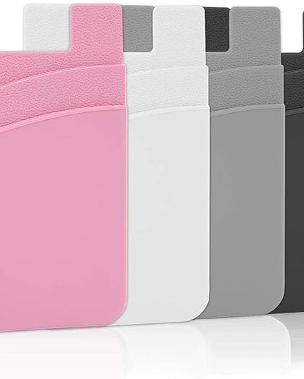 SS Card Holder for Back of Phone, Cell Phone Wallet Stick-on Credit Card Sleeve Pocket Silicone Pouch Compatible for iPhone, Samsung Galaxy and Most SamrtPhones 4 Pack