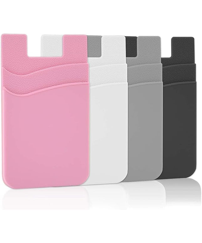 SS Card Holder for Back of Phone, Cell Phone Wallet Stick-on Credit Card Sleeve Pocket Silicone Pouch Compatible for iPhone, Samsung Galaxy and Most SamrtPhones 4 Pack