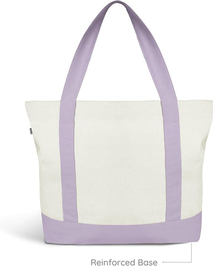 Eco Right Canvas Tote Bag for Women with Zip & Inner Pocket, 100% Organic Cotton Tote Bags for Men, Shopping, Beach