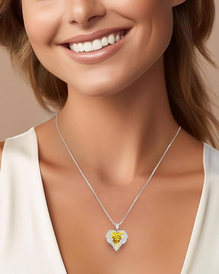 CDE Christmas Gifts for Women Angel Wings Necklace for Women with Birthstone, Love Heart Silver Tone/Gold Tone Pendant, Ideal Anniversary or Birthday Jewelry Gifts for Wife Girlfriend Her