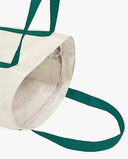 Eco Right Canvas Tote Bag for Women with Zip & Inner Pocket, 100% Organic Cotton Tote Bags for Men, Shopping, Beach