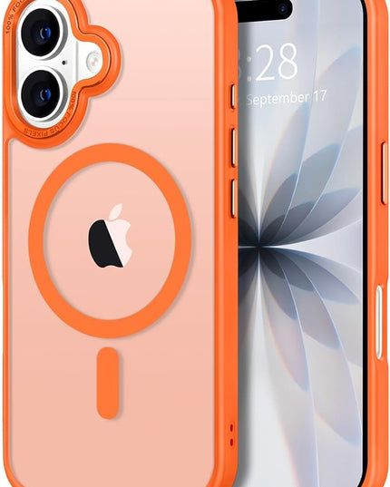 Hython Case for iPhone 17 Case Magnetic Translucent Matte Phone Cases 6.3" [Compatible with MagSafe] Thin Slim Fit Shockproof Bumper Hard Protective Cover for Women Men Girls, Frosted Orange