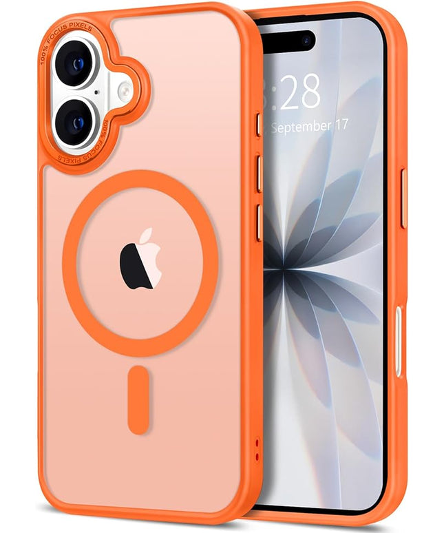 Hython Case for iPhone 17 Case Magnetic Translucent Matte Phone Cases 6.3" [Compatible with MagSafe] Thin Slim Fit Shockproof Bumper Hard Protective Cover for Women Men Girls, Frosted Orange