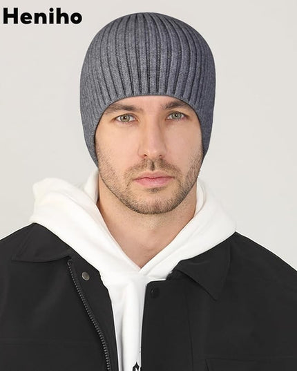 Heniho Winter Wool Beanies for Men Women, Warm Plain Toboggan Hats Ski Running Knit Skull Cap
