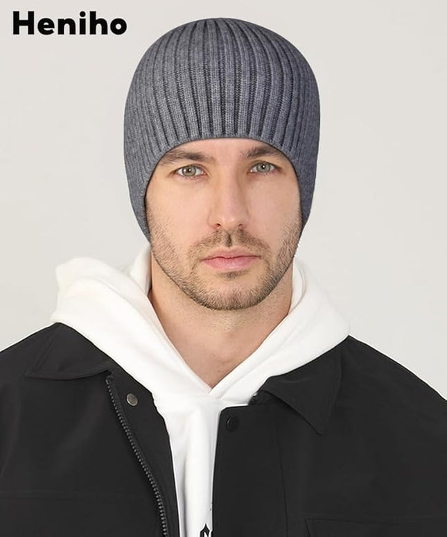 Heniho Winter Wool Beanies for Men Women, Warm Plain Toboggan Hats Ski Running Knit Skull Cap