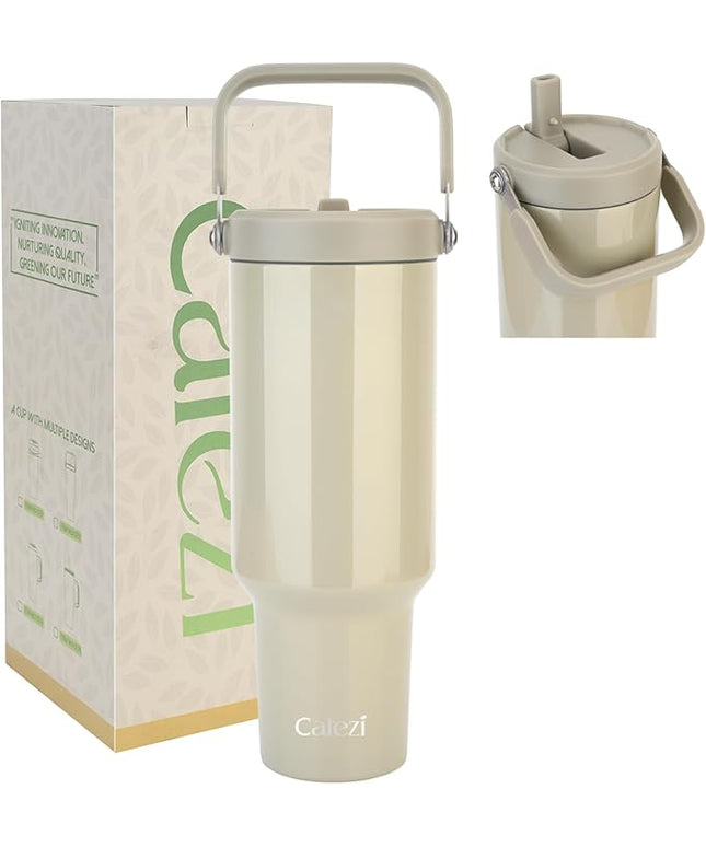 40 oz Insulated Tumbler with Top Handle and Flip Straw, Vacuum Insulated Stainless Steel Cup with Leak-Proof Lid, Sweat-Free, Fits Cup Holder, Keeps Ice Cold up to 30 Hours