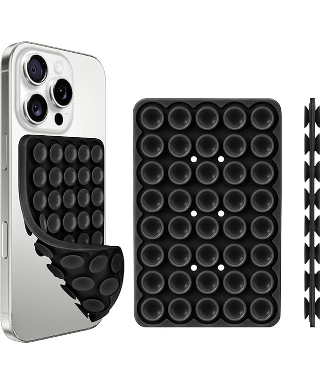 1 Pack Black Double Sided Silicone Suction Cup Phone Case Mount, Hands-Free Strong Grip Holder for Selfies and Videos, Compatible with iPhone and Android