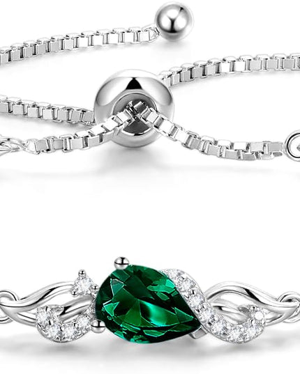 FANCIME Birthstone Teardrop Tennis Bracelet for Women, Sterling Silver 9x7mm main Gemstone Bolo Adjustable Chain Bracelet Fine Jewelry Birthday Gifts for Women Mom Wife Her
