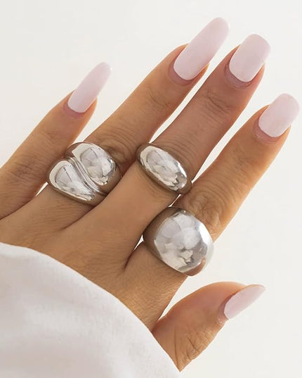 GiftInBox Gold Chunky Rings Set for Women Open Stacking Knuckle Ring Adjustable Round Dome Rings Set Minimalist Irregular Statement Women Ring Jewelry Gift