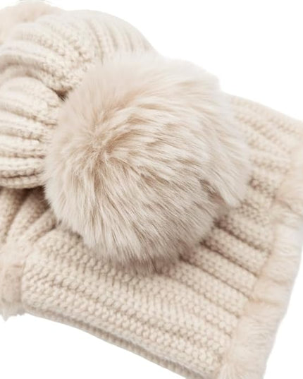 HUAMULAN Women Winter Beanie Hats One Piece Fleece Lined Knit Balaclavas Mask Set Skull Neck Circle Scarf Ski Snow Hat Pompom