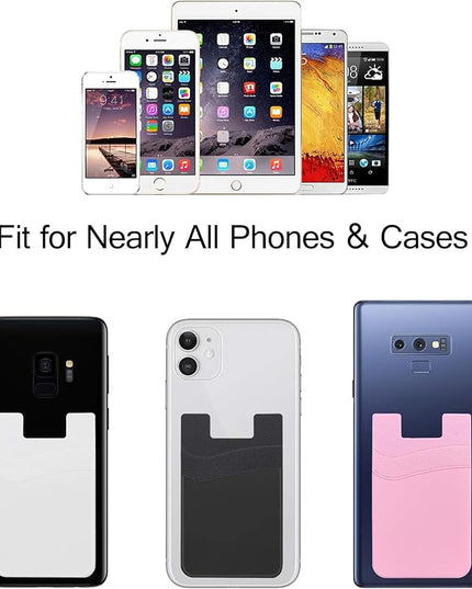 SS Phone Wallet, Phone Card Holder Pocket Pouch Stick on for Phone Cases Silicone Double Pockets Suitable for iPhone, Android, Samsung Galaxy 3 Pack