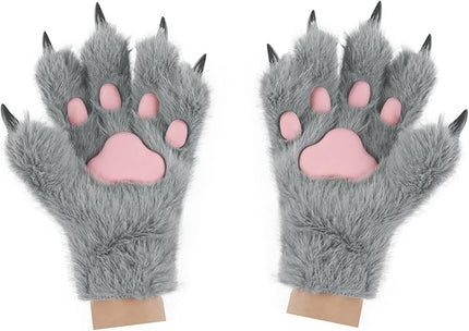 HAOAN Wolf Paw Gloves Faux Fur Cat Fingerless Mittens Winter Warm Cosplay Halloween Fancy Party Costume Accessories