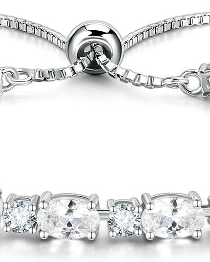 FANCIME Birthstone Tennis Bracelets Sterling Silver Bolo Tennis Bracelets Charm Fine Jewelry Birthday Gifts for Women Mom Wife Her