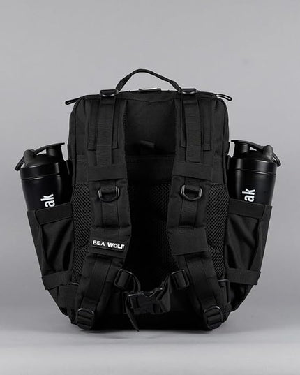WOLFpak 35L Athletic Gym Backpack - Durable 1000D Waterproof Oxford Material with MOLLE Webbing, Laptop Pocket & Dual Cup Holders, Durable Fitness/Travel/Military Daypack (Alpha Black)