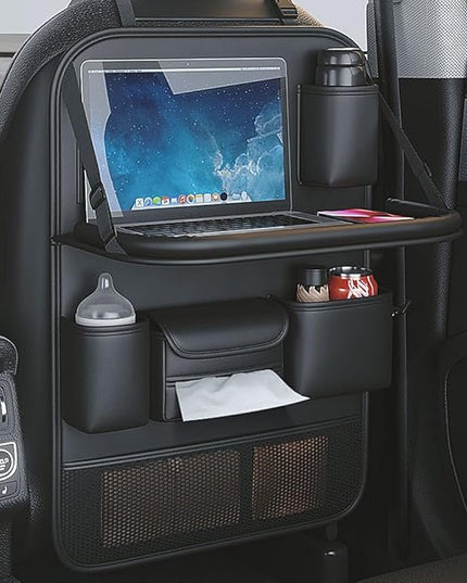Car Seat Organizers,Multi-functional Back Seat Protectors, Storage Pouches, and Tray Holders (for Cars, Kids, Seat Back and Rear Seats)（Leather 1 Pcs）