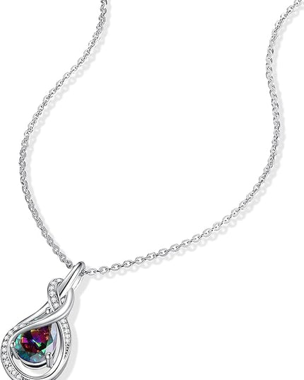 FANCIME TimelessTie Birthstone Necklace for Women White Gold Plated Sterling Silver Ribbon Design Jewelry Knot Pendant Fine Jewelry Gemstone Birthday Graduation Anniversary Christmas Gifts for Women Wife Mother Her