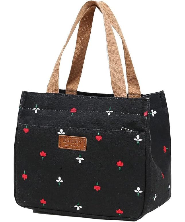 Dreubea Women's Floral Print Canvas Tote Bag - Small Reusable Shopping Handbag for Groceries, Takeout, Eco-Friendly Purse