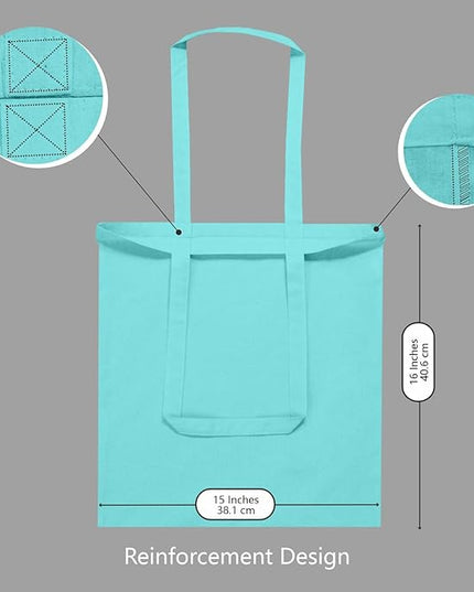TOPDesign 24-Pack Economical 16"x15" Aqua Blue Cotton Tote Bags, Lightweight Medium Reusable Grocery Shopping Cloth Bags, Suitable for DIY, Advertising, Promotion, Gift, Activity