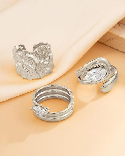 Rings for Women Adjustable Chunky Rings Set Vintage Wide Colorful Flower Stackable Ring for Women Thick Statement Ring Chunky Jewlery