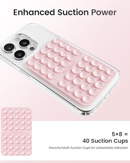 Klearlook 4Pack Silicone Suction Cup Phone Case Mount Double Sided, Sticky Phone Grip for Cell Phone, Hands-Free Phone Accessories for Selfies and Videos, Clear & Light Pink & Black & White